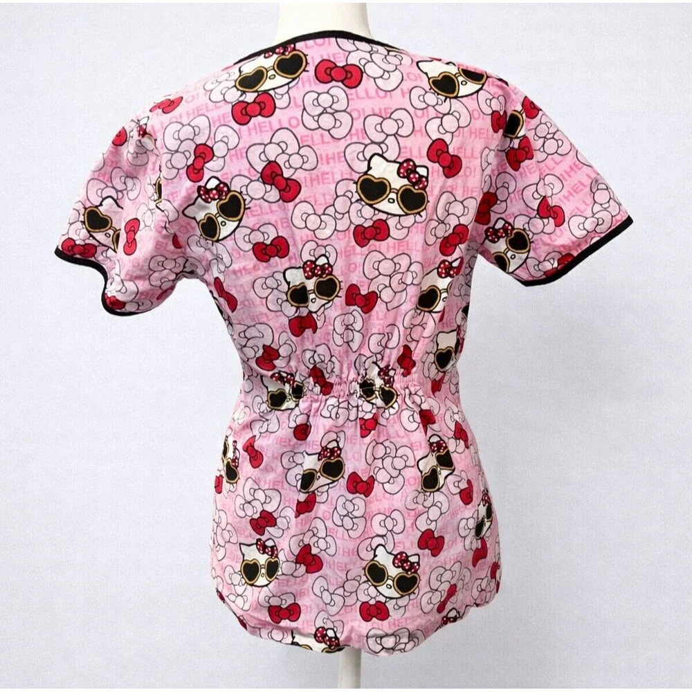 Hello Kitty Pink Nurse Scrub Medical Care Top Small Cute Sunglasses Bow Kawaii - Picture 3 of 7